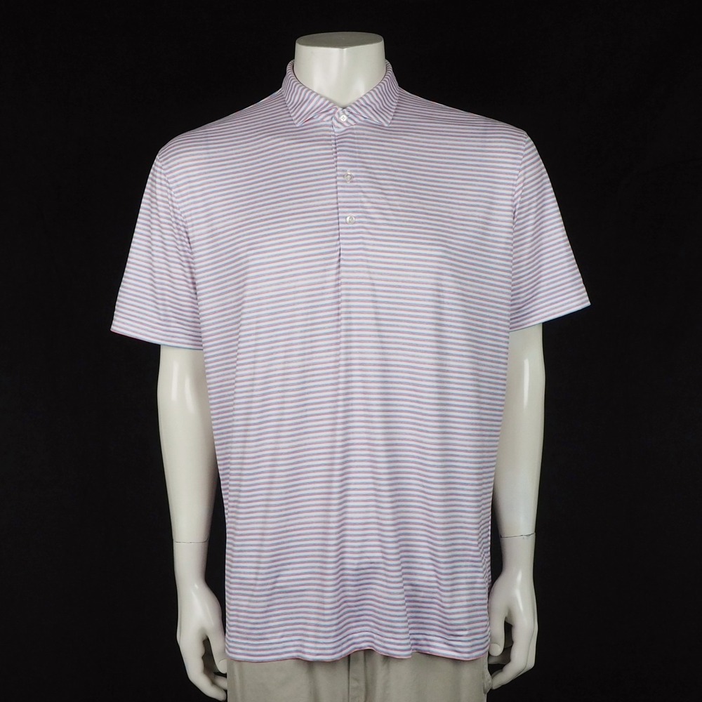 Johnnie-O Warwick Featherweight Golf Polo Shirt Mens Large White Stripe Striped